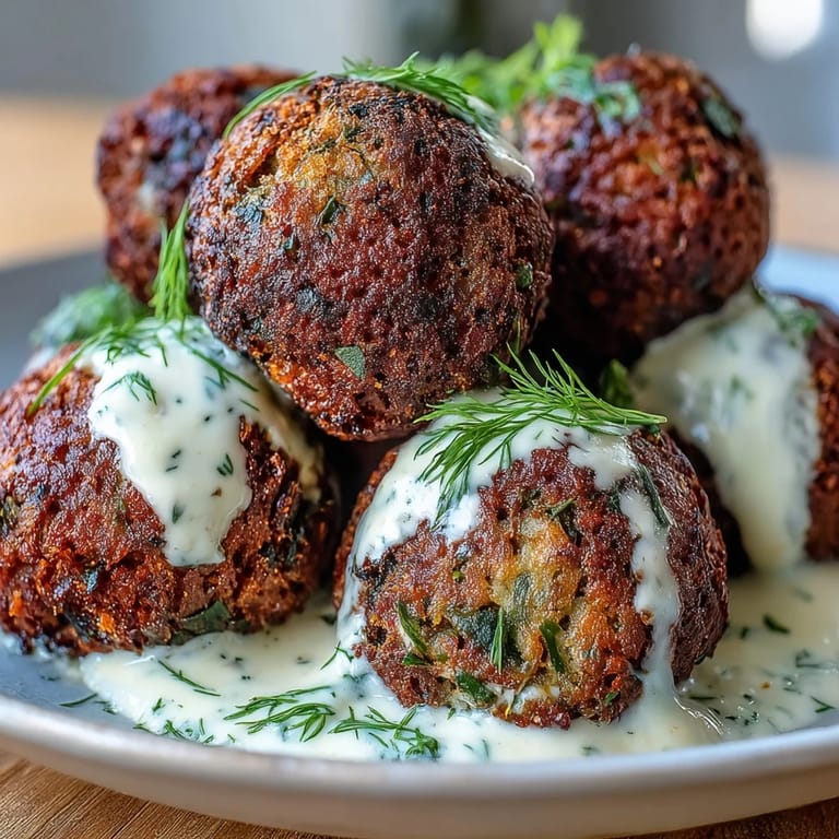 Healthy vegan falafel recipe with crunchy exterior, served alongside zesty green tahini sauce for a flavorful appetizer.