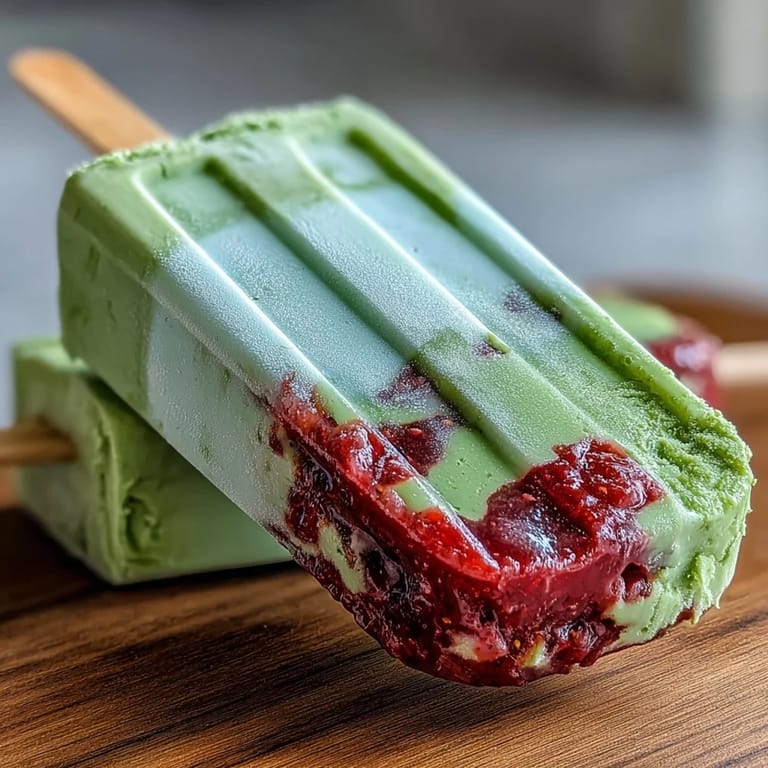Refreshing spring dessert: layered popsicles blending sweet strawberries and earthy matcha with creamy milk for a colorful treat.