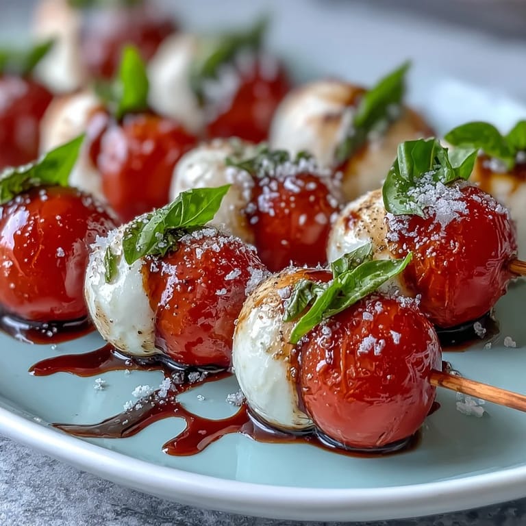 Vibrant bridal shower Caprese skewers showcasing colorful tomatoes, creamy mozzarella, and aromatic basil leaves.