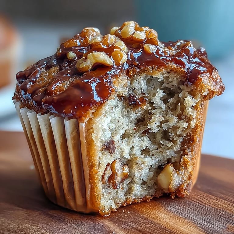 Golden-baked banana muffins with protein powder, cinnamon, and pecans, ideal for healthy snacking or breakfast.