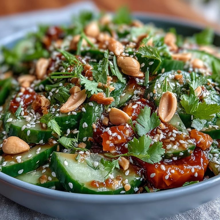 Fresh celery, bell peppers, and peanuts drizzled with tangy soy ginger dressing, perfect for a light vegetarian lunch.