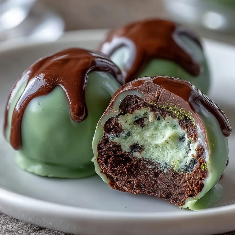 Festive St. Patrick's Day dessert featuring rich chocolate Oreo truffle balls dipped in green candy coating and edible glitter.