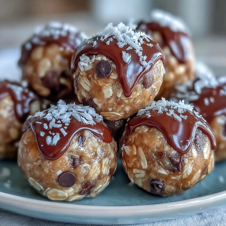 No-bake peanut butter oat bites packed with oats, chocolate chips, and flaxseed, chilled for a quick, nutritious treat.