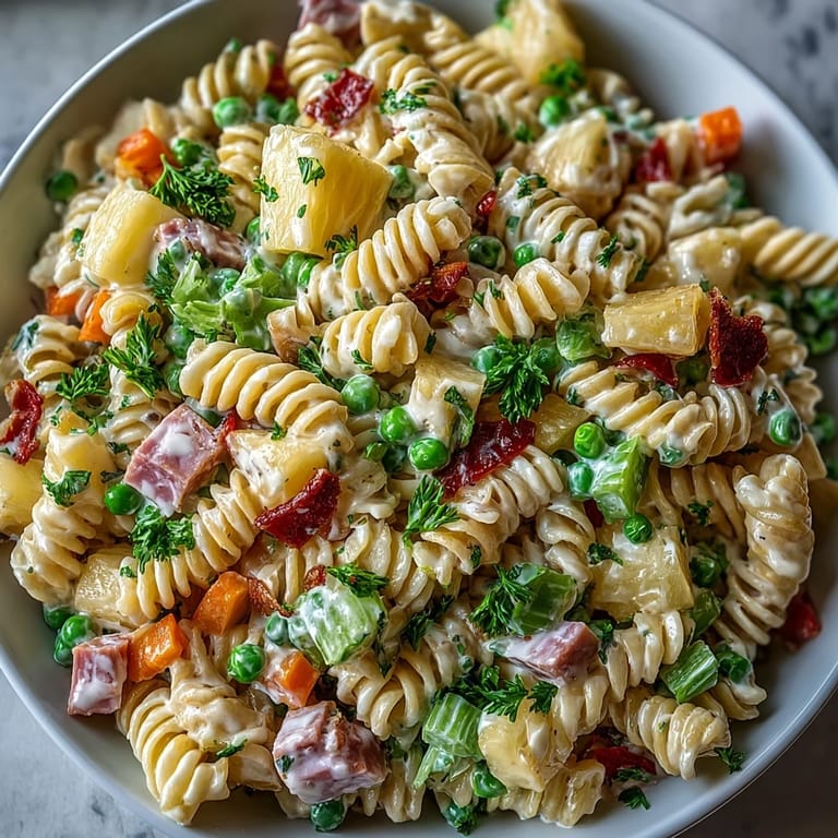 Hawaiian Pasta Salad with Ham and Pineapple