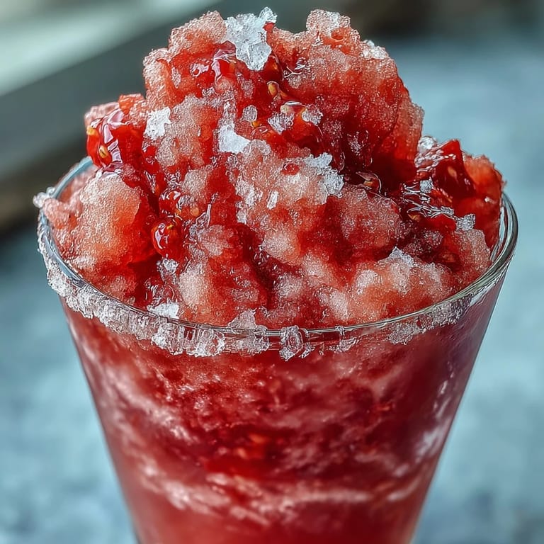 A bright and tangy Frozen Strawberry Lemonade Slushie with a refreshing blend.