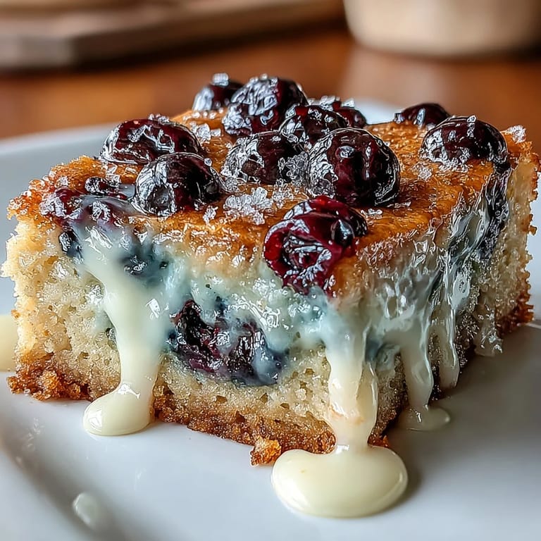 Golden baked white chocolate lemon blueberry blondies ready to serve with berries.