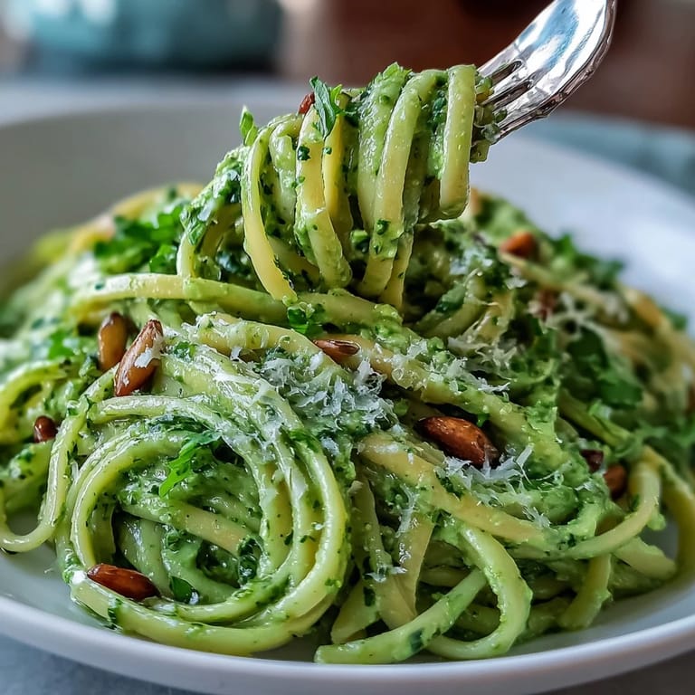This creamy avocado pesto pasta promises a fresh, flavorful Italian-inspired meal.
