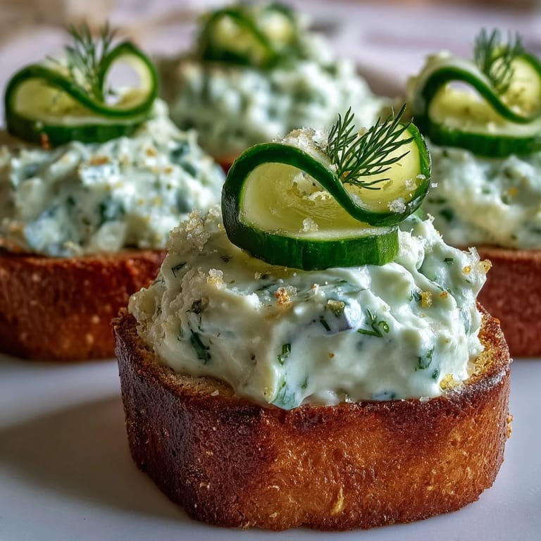 Savory Derby Day Benedictine Cucumber Canapés, topped with fresh cucumber slices.
