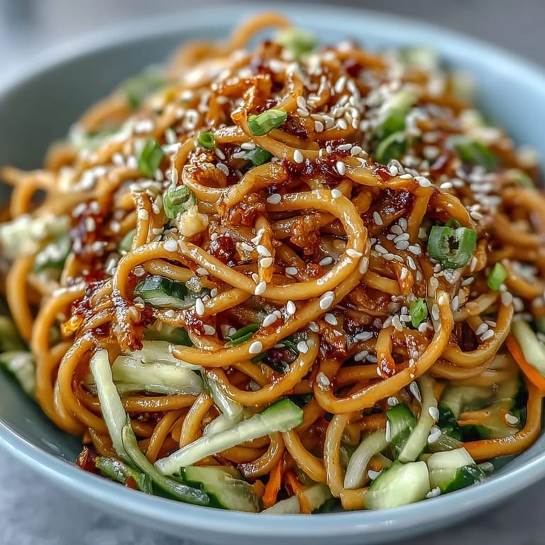 Healthy cold soba noodle salad with ginger dressing, perfect for a light lunch.
