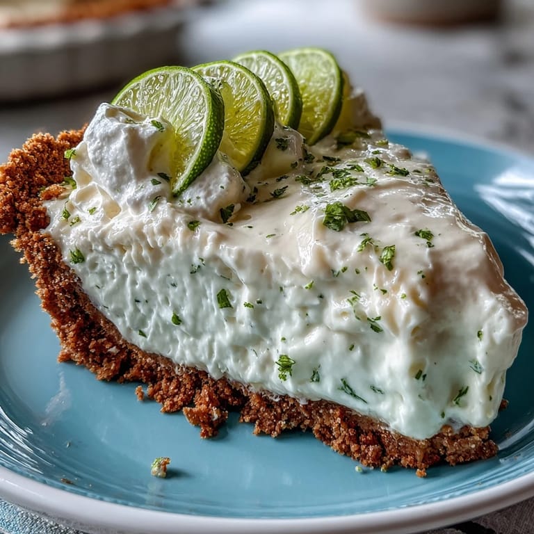 A slice of refreshing No-Bake Key Lime Pie, showcasing a smooth filling on a crumbly crust.