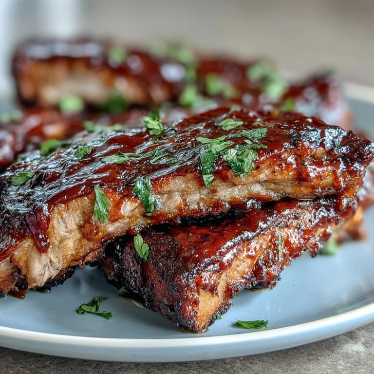 Smoky BBQ ribs glistening with glaze, served with classic, spicy, and maple mustard sauces.