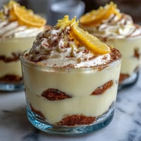Zesty limoncello tiramisu cups with creamy mascarpone and fresh lemon zest in elegant glass jars.