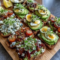 Creamy avocado toast board with colorful toppings, perfect for spring brunch entertaining and customizable for every guest.